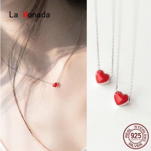 La Monada 39.6+3.5cm 925 Sterling Silver Necklaces For Women Red Heart 925 Silver Chain Necklace Women Jewelry Korean Female