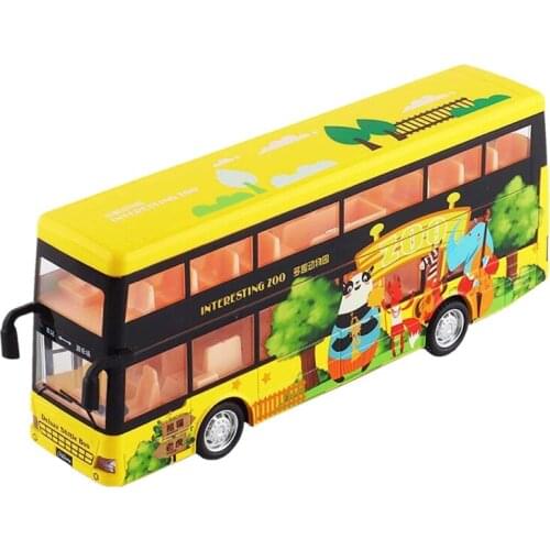 1:50 Scale Double Travel Bus Pull Back Vehicle Car with Lights Sound for Toddler Y4UD