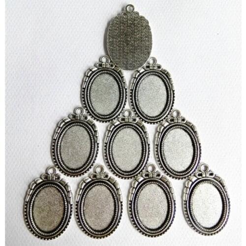 10pcs/lot very good Ancient silver 18*25mm inner size cameo cabochon base setting Connector 18*25mm cameo pendant tray
