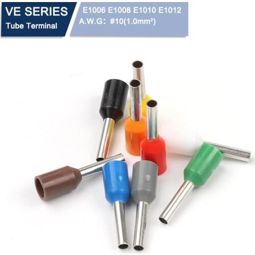100PCS VE TUBE Insulated Crimping terminals E1006 E1008 E1010 E1012 1mm2 AWG 18 Cable Wire Connector Crimp Terminal cord end