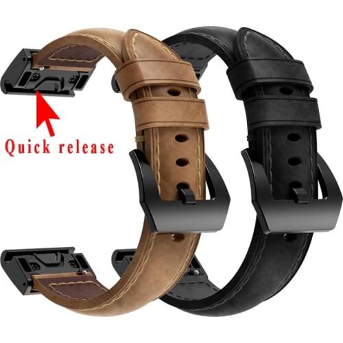 20 22 26mm Leather Band Watchband Strap for Garmin Fenix 5/5X/5S Plus 6/6X/6S Pro Smart Bracelet Quick easy Fit Wristband Strap