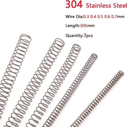 3pcs 304 Stainless Steel Compression Spring 0.3 0.4 0.5 0.6 0.7mm Wire Dia Y Type Long Spring 3-10mm Outer Dia 305mm Length