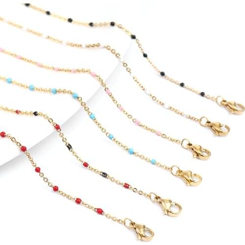 45cm/50cm/60cm Long 304 Stainless Steel Enamel Beads Link Cable Chain Necklace Chokers Necklaces For Chic Wedding Gift ,1 Piece