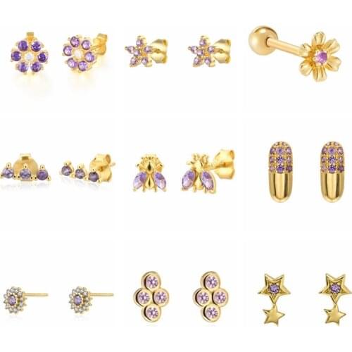 CANNER 925 Sterling Silver Earrings For Women Purple Bee Stud Earrings Ear Piercing Pendientes Mom Gift 2021 Trend Unusual