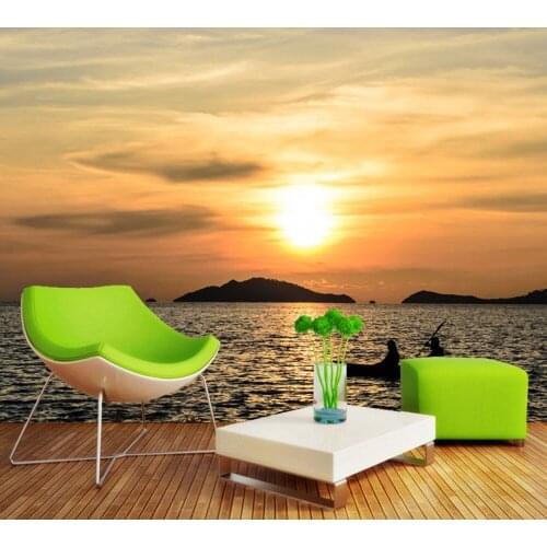 Free Shipping Custom 3d Mural Romantic Warm Seaside Scenery TV Background Wall Sunset Seascape Living Room Wallpaper Photo