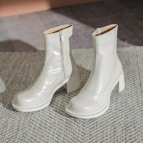 Brand Design Platform Motorcycle Boots Women Round Toe Black Punk Boots Lace Up Belt Pocket Thicken Fashion Botas Mujerghn6