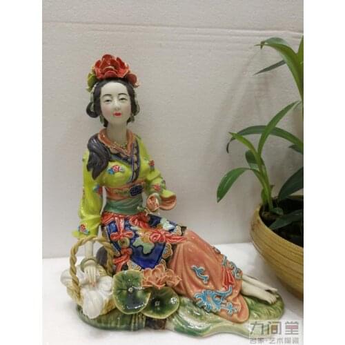 Four beauty Shiwan doll Porcelain girl Beauty figure Sculpture statue model room porch display piece Ancient Chinese style shelf