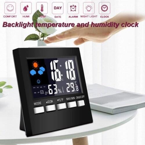 Backlight Led Digital Alarm clock Display Temperature Humidity Desktop Clock Home Decor Calendar Snooze Weather Table Clock