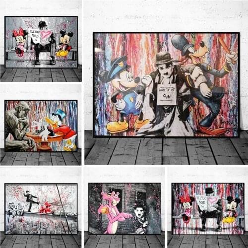 Disney Graffiti Art Funny Mickey Mouse Canvas Painting Street Posters and Prints Wall Art Picture for Living Room Home Decor