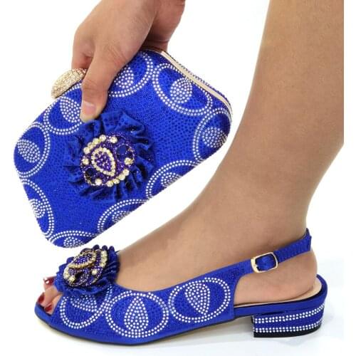 Doershow New Arrival African Wedding Shoes and Bag Set blue Italian Shoes with Matching Bags Nigerian Women party! SOP1-6
