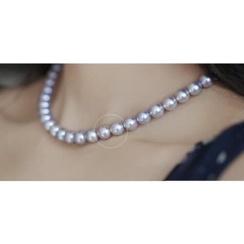 Free shipping elegant 11-12mm round silver grey pearl necklace 18inch14k