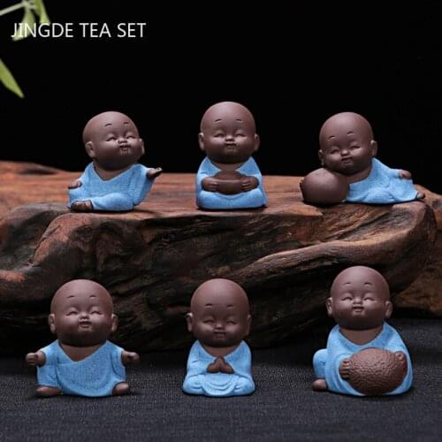 1PCS Chinese Handmade Purple Clay Tea Pet Fingertips Buddha Monk Figurine Ornaments Crafts Home Tea Set Decoration Accessories