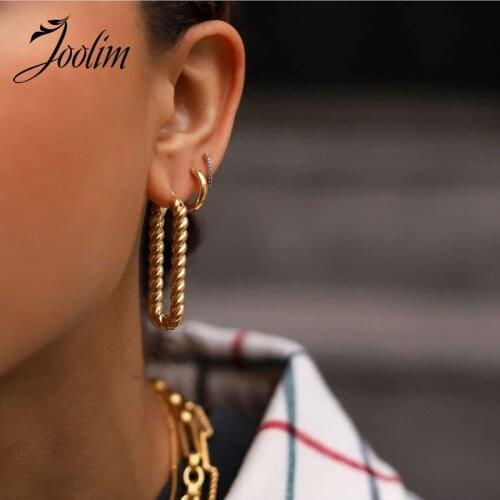 Joolim Geometric Stainless Steel Hoop Earrings statement Jewelry Wholesale