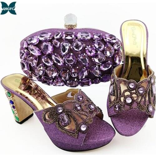 2020 Newest African Women Shoes And Bag To Match Set ltalian design Hign Heels Ladies Shoes And Bag Set in Purple Color