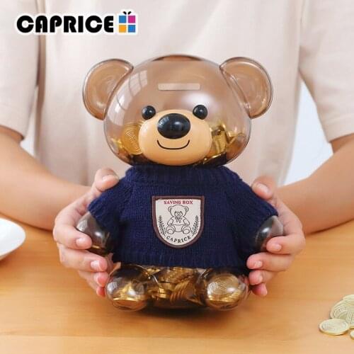 Bear Piggy Bank Plastic Kids Deposit Box Coin Transparent Money Box Bank Safe Cash Saving Coin Saving Box Toy Banks Coin Saving