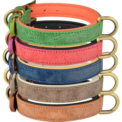 Leather Dog Collar Adjustable Double D-ring Dog Control Small Medium Large Dogs