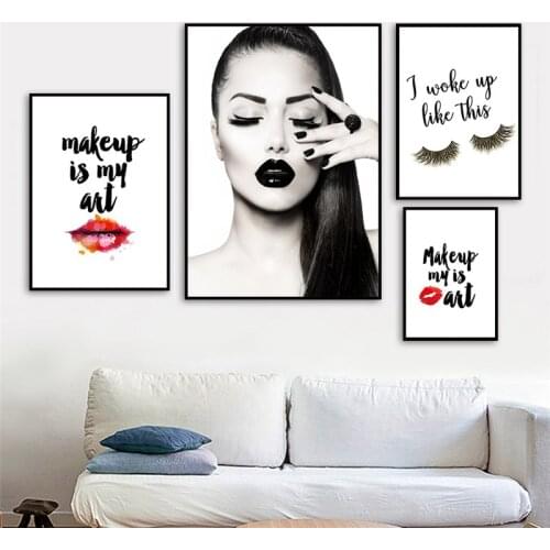 Red Lip Wall Picture Makeup Girl Canvas Art Print Fashion Beauty Salon Canvas Painting Art Poster Lash Quote Wall Decor Art
