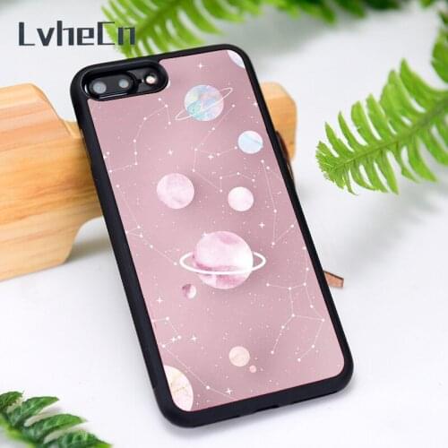 LvheCn Silicone Rubber Phone Case Cover for iPhone 6 6S 7 8 Plus X XS XR 11 12 Mini Pro Max Pink space