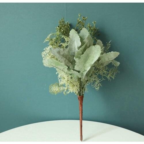 M Artificial Silver Leaf Daisy Simulation Flower Match Grass Green Plant Home Decoration INS Wedding Holding Flowers