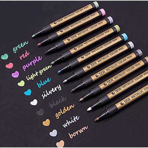 10 Colors Metallic Paint Marker Pens Metallic Sheen Glitter Calligraphy Arts DIY