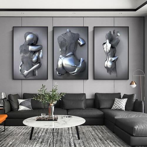 Metal Figure Statue Art Canvas Paintings Romantic Abstract Posters and Prints Wall Pictures Modern Interior Decorative for Home