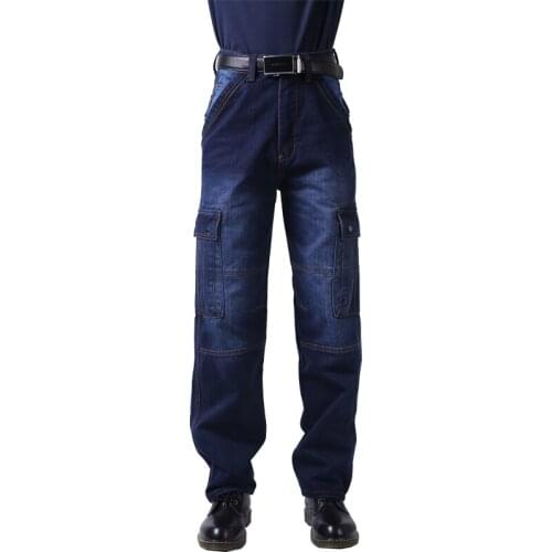 Fashion Baggy Style Mens Jeans HipHop Loose Big Pocket Boys Skateboard Rap Punk Distressed Blue Cowboy Trousers Plus Size 30-46