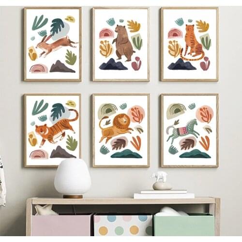 Lion Tiger Bear Rabbit Horse Nursery Animal Wall Art Canvas Painting Nordic Posters And Prints Wall Pictures Kids Baby Room Deco