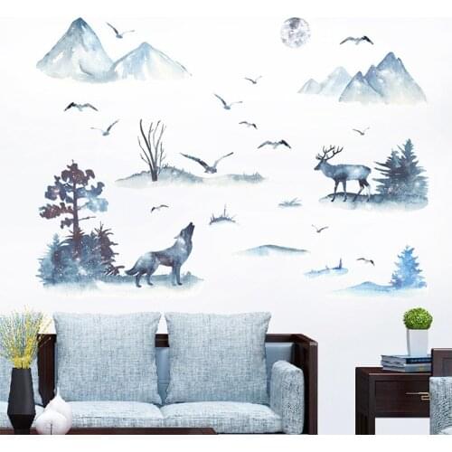 Chinese Style Mountain Landscape Wall Stickers Home Decors Corridor Sticker For Living Room Bedroom Office Background Decorative
