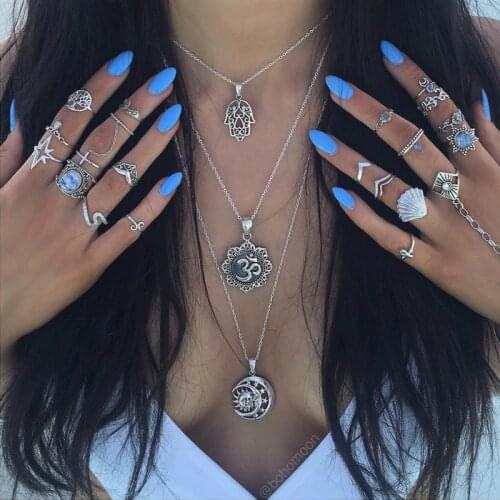 New Boho Star Moon Chain Pendant Multilayer Necklace Set Women Personality Party Jewelry Gifts