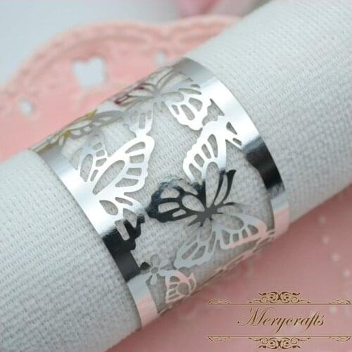 NR06 Delicate Fancy Romantic Butterfly Carved Pattern High Quality Metallic Paper Crafts Wedding Laser Cut Napkin Ring
