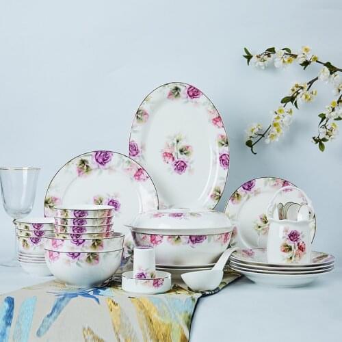 Bowl and dish set 50 pieces of household Tangshan ceramic utensils, chopsticks, Bone China, eating bowl and plate combination