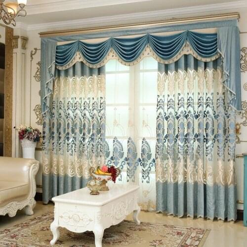 European Style Curtain Luxury Embroidered Velvet Curtains for Living Dining Room Bedroom