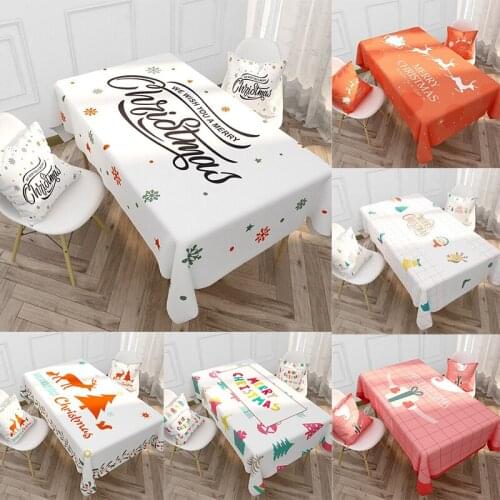 Christmas Table Cloth Cartoon Letter Cotton Linen Table Cover Waterproof Dustproof Tablecloth Home Decoration