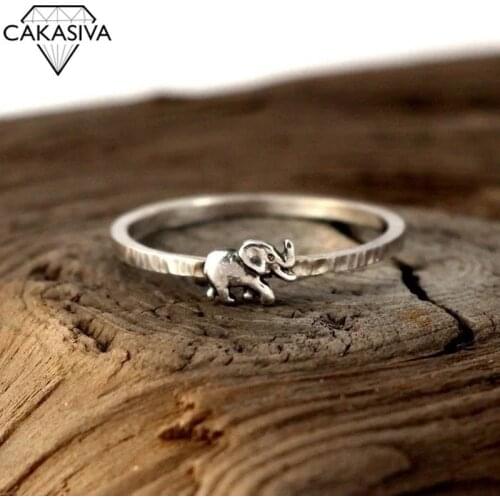 S925 Simple Style Vintage Thai Silver Elephant Ring Womens Creative Animal Ring Festival Party Gift Jewelry