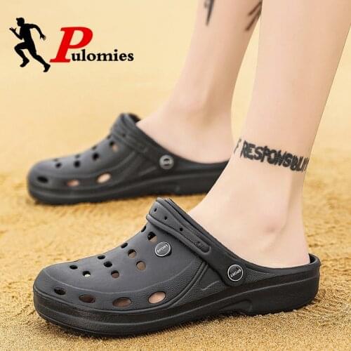 PULOMIES Summer Men Slippers Sandals Massage Clogs Outdoor Garden Shoes Men Pool Sandals Bathroom Slides Mules Beach Slippers