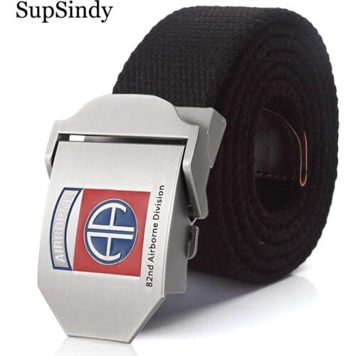 SupSindy Men&Women Military Canvas belt 82nd Airborne Division luxury Metal buckle belt Army tactical belts for Men strap male