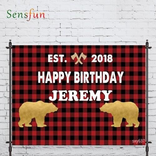 LEVOO Photography Background Red Lattice Bear Birthday Party Backdrop For Photo Studio Photocall Vinyl Background