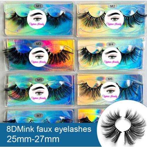 YioWio Private Logo Label Printing 25MM Faux Mink Eyelashes Maquiagem 8D Long Fluffy False Lashes Vendor Wholesale Logo Printing