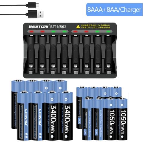 1.5v aaa Lithium Li-ion Rechargeable Battery aaa 1050mWh+1.5v AA Rechargeable battery Lithium Rechargeable Battery AA 1.5V