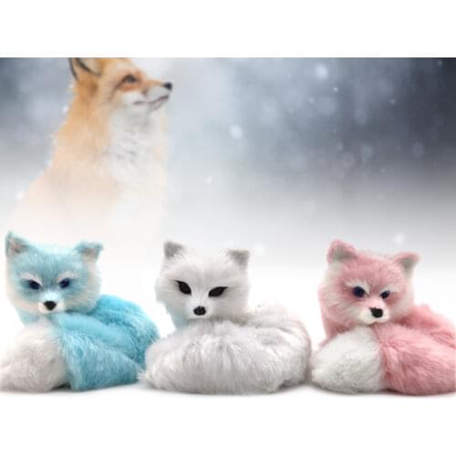 1Pcs Mini 3 Colors Small Simulation Fox Toy Squatting Fox Model Home Decoration Wedding Birthday Gift Stuffed Plush Toys