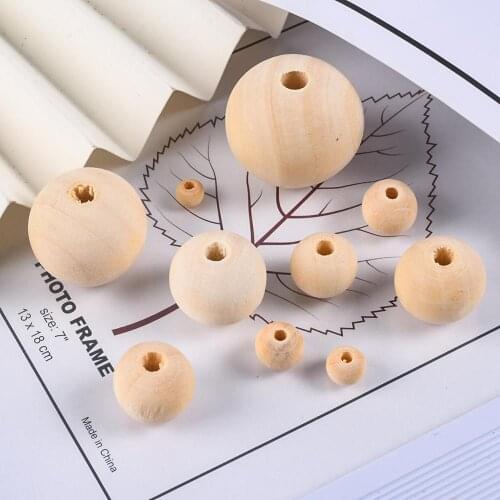 100Pcs 6-30 mm Natural Wood Beads Spacer Wooden Balls Loose Bead perle en bois DIY For Bracelet Necklace Jewlery Making Supplies