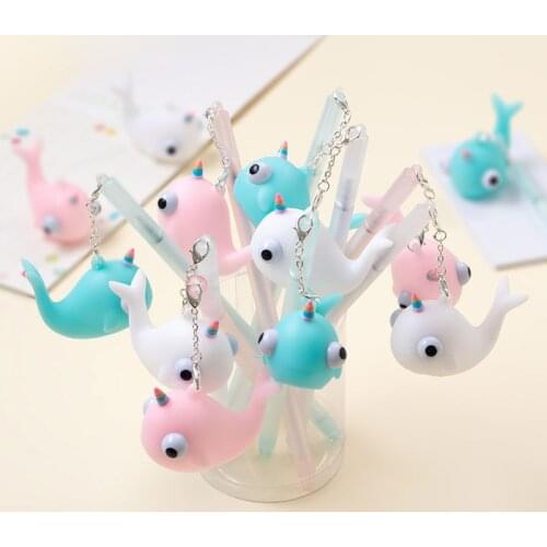 24 pcs/lot Creative Whale Decompression Pendant Gel Pen Cute 0.5mm Neutral Pens School writing Supplies Promotional Gift