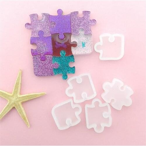 4pcs/set Jigsaw Puzzle Mould Silicone Resin Mold DIY Tool Home Mixed Handmade Cake Cutter Sugar Craft Decoration Baking 45a