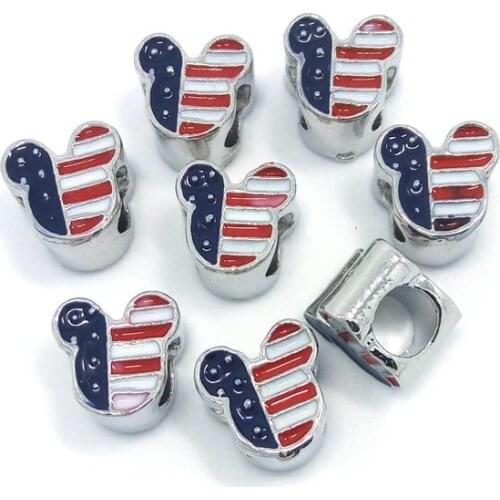 Free Shipping 20pcs 10mm Mickey Shape flag Design Oil-drip Big Hole Beads fit European Pandora Bracelet DIY