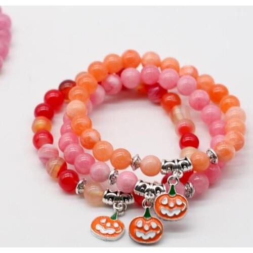 Halloween Stones Bracelets pumpkin charms Adult and Kids Masquerade Party performance Pumpkin Witch Ghost Bat Bracelet Ornament