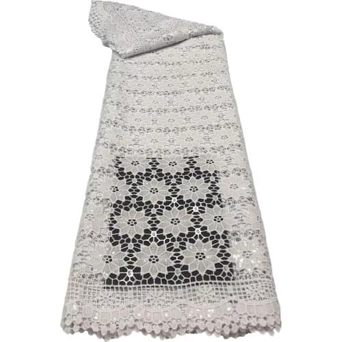 Pure White African Lace Fabric 2021 High Quality Cotton Cord Guipure Lace French Water Soluble Lace Fabric With Sequins Wedding