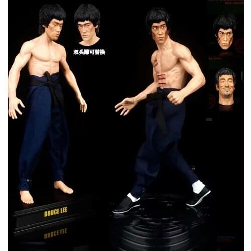 Bruce Lee Action Figure 30cm 12 inch The Return of the Grand Master Dragon Tiger Fighting Three-headed Real Clothes