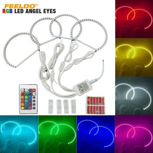 FEELDO 2X146mm 2X131mm Car 5050SMD LED RGB Flash Angel Eyes Halo Ring Light for BMW E46 3 Series Non Projector #HQ4254