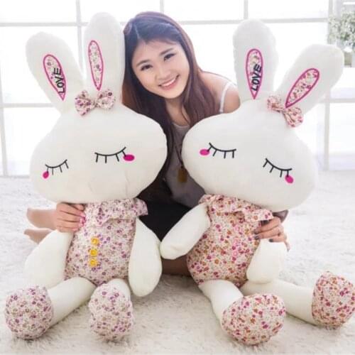 26cm/37cm Lovely Wear Clothes Floral Rabbit Plush Toys LOVE Bunny Stuffed Dolls Kids Toys Girl Birthday Gifts Wedding Gift