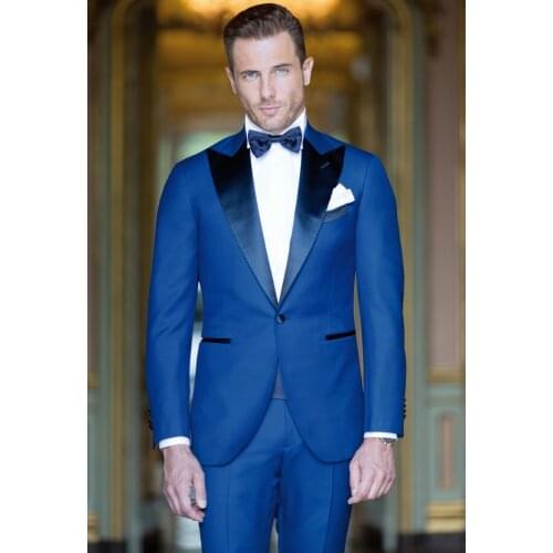 JELTONEWIN Latest Designs Royal Blue Slim Fit Navy Blue Peaked Lapel Groom Party Tuxedo Wedding Suits For Men Formal Mens Suit